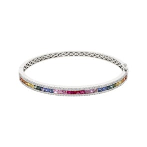 Rainbow Sapphire Bangle 750/18 K White Gold with Diamonds 0.90 ct H/si