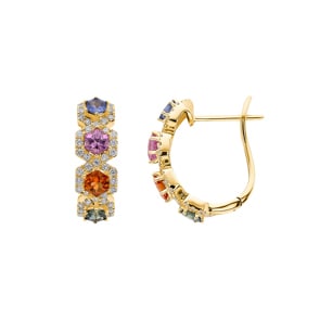 Rainbow Saphir Kreolen 750/18 K Gelbgold mit Diamanten 0.50 ct H/si