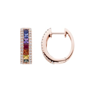Rainbow Saphir Kreolen 750/18 K Roségold mit Diamanten 0.46 ct H/si