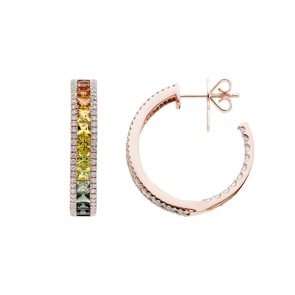 Rainbow Saphir Kreolen 750/18 K Roségold mit Diamanten 0.92 ct H/si