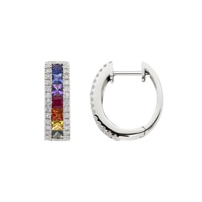 Rainbow Saphir Kreolen 750/18 K Weissgold mit Diamanten 0.46 ct H/si