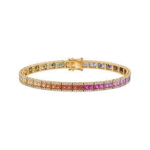 Rainbow Saphir Tennisarmband 750/18 K Gelbgold mit Diamanten 1.21 ct H/si