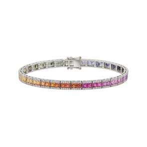 Bracelet Tennis Rainbow Saphir or gris 750/18 ct avec diamants 1.21 ct H/si
