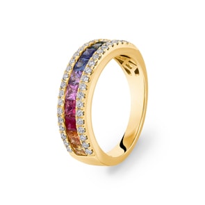 Rainbow Saphirring 750/18 K Gelbgold mit Diamanten 0.33 ct H/si