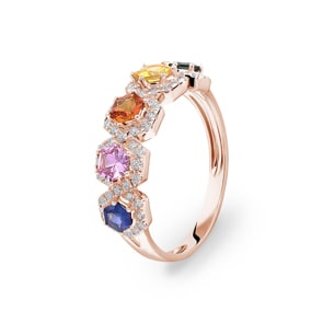 Rainbow Saphirring 750/18 K Roségold mit Diamanten 0.31 ct H/si