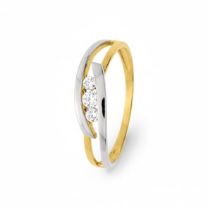 Ring 375/9 K Gelbgold bicolor mit Zirkonia Trilogie
