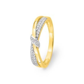 Ring 375/9 K Gelbgold gekreuzt mit Rhodium & Zirkonia