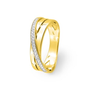 Ring 375/9 K Gelbgold gekreuzt mit Rhodium & Zirkonia