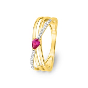 Ring 375/9 K Gelbgold mit Rubin Tropfen & Zirkonia