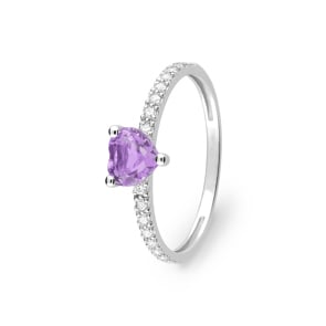Ring 375/9 K Weissgold mit Amethyst Herz & Zirkonia