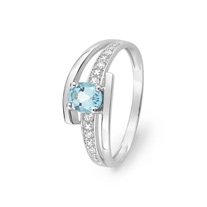 Ring 375/9 K Weissgold mit Aquamarin & Zirkonia