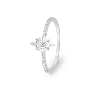 Ring 375/9 K Weissgold mit Marquise Zirkonia & Seitensteinen
