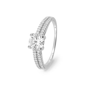 Bague or gris 375/9 ct avec zircone solitaire accompagné