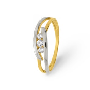 Ring 750/18 K Yellow Gold Two-tone with Cubic Zirconia Trilogy