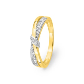 Ring 750/18 K Gelbgold gekreuzt mit Rhodium & Zirkonia