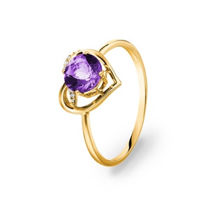 Ring 750/18 K Gelbgold mit Amethyst rund & Diamanten 0.02 ct H/si