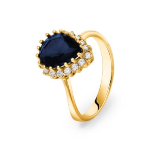 Bague or jaune 750/18 ct avec zircone bleue Ø 56
