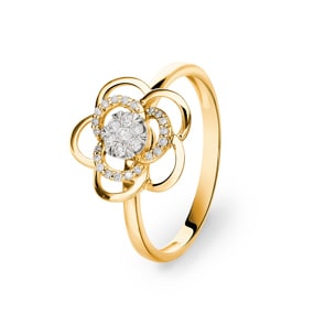 Ring 750/18 K Gelbgold mit Diamanten 0.14 ct H/si, Blume