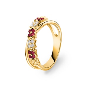 Ring 750/18 K Gelbgold mit Rubinen & Diamanten 0.11 ct H/si
