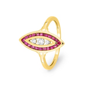 Ring 750/18 K Gelbgold mit Rubinen & Diamanten 0.14 ct