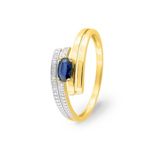 Ring 750/18 K Gelbgold mit Saphir oval & Diamanten 0.01ct.