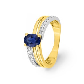 Ring 750/18 K Gelbgold mit Saphir und Diamanten 0.08ct.