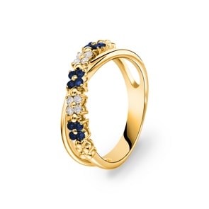 Ring 750/18 K Gelbgold mit Saphiren & Diamanten 0.11 ct H/si