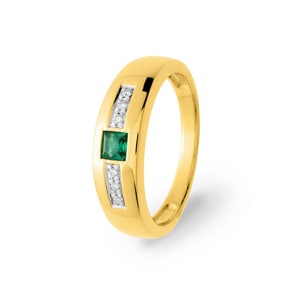 Ring 750/18 K Gelbgold mit Smaragd und Diamanten 0.03ct.