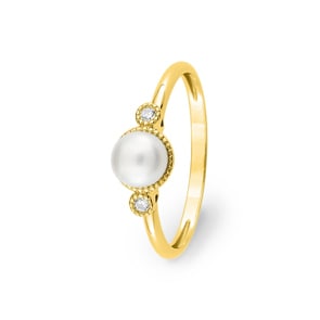 Ring 750/18 K Gelbgold mit Süsswasserzuchtperle & Diamanten 0.03 ct
