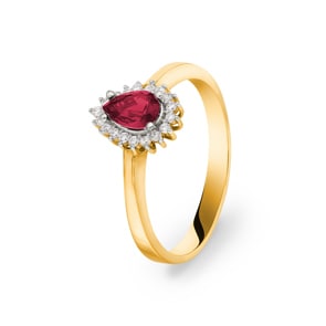 Ring 750/18 K Gelbgold mit synthetischem Rubin und Zirkonia Ø 56
