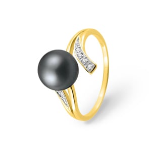 Ring 750/18 K Gelbgold mit Tahiti-Kulturperle und Diamanten 0.03ct.