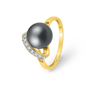 Ring 750/18 K Gelbgold mit Tahiti-Kulturperle und Diamanten 0.06ct.