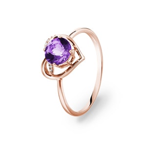 Ring 750/18 K Roségold mit Amethyst rund & Diamanten 0.02 ct H/si