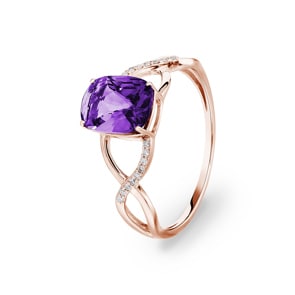 Ring 750/18 K Roségold mit Amethyst und Diamanten 0.05 ct H/si