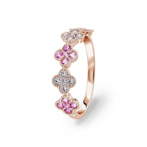 Ring 750/18 K Roségold mit pinken Saphiren & Diamanten 0.22 ct H/si