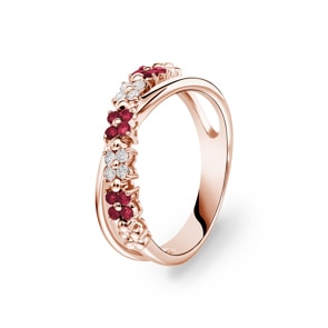 Ring 750/18 K Roségold mit Rubinen & Diamanten 0.11 ct H/si