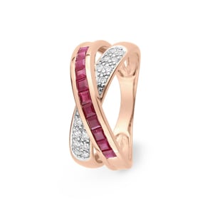 Ring 750/18 K Roségold mit Rubinen & Diamanten 0.14 ct