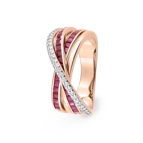 Ring 750/18 K Roségold mit Rubinen & Diamanten 0.18 ct