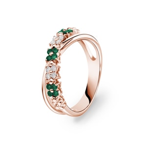 Ring 750/18 K Roségold mit Smaragden & Diamanten 0.11 ct H/si