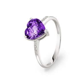 Ring 750/18 K Weissgold mit Amethyst und Diamanten 0.02 ct H/si