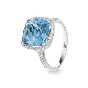 Bague or gris 750/18 ct avec topaze bleue et diamants 0.27ct H/si