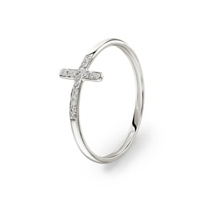 Ring 750/18 K Weissgold mit Diamanten 0.04 ct H/si, Kreuz
