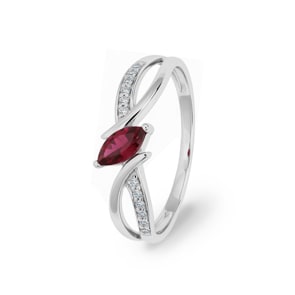 Ring 750/18 K Weissgold mit Rubin Marquise und Zirkonia