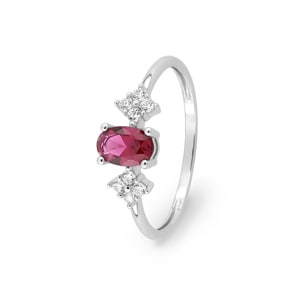 Ring 750/18 K Weissgold mit Rubin oval & Zirkonia