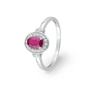 Ring 750/18 K Weissgold mit Rubin und Diamanten 0.14ct.