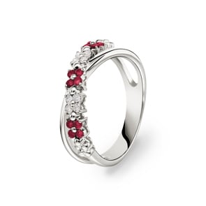 Ring 750/18 K Weissgold mit Rubinen & Diamanten 0.11 ct H/si