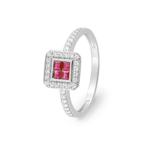 Ring 750/18 K Weissgold mit Rubinen & Zirkonia