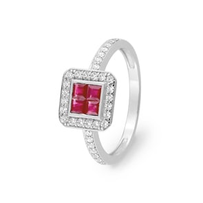 Ring 750/18 K Weissgold mit Rubinen & Zirkonia