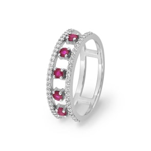 Ring 750/18 K Weissgold mit Rubinen & Zirkonia