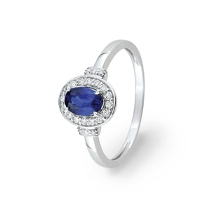 Ring 750/18 K Weissgold mit Saphir und Diamanten 0.14ct.